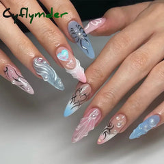 Cyflymder y2k Nails Five-pointed Star Pattern False Nails Halloween Style Long Coffin Ballet Press on Nails For Girl Full Cover Wearable