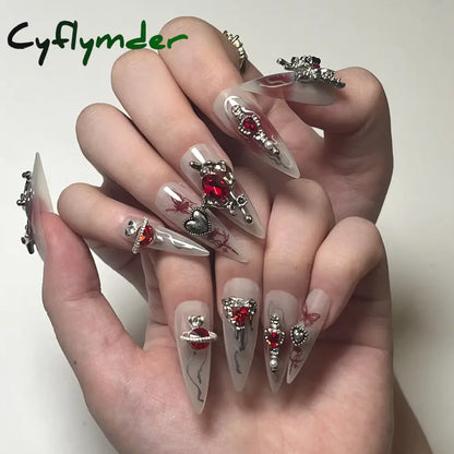 Cyflymder y2k Nails Five-pointed Star Pattern False Nails Halloween Style Long Coffin Ballet Press on Nails For Girl Full Cover Wearable
