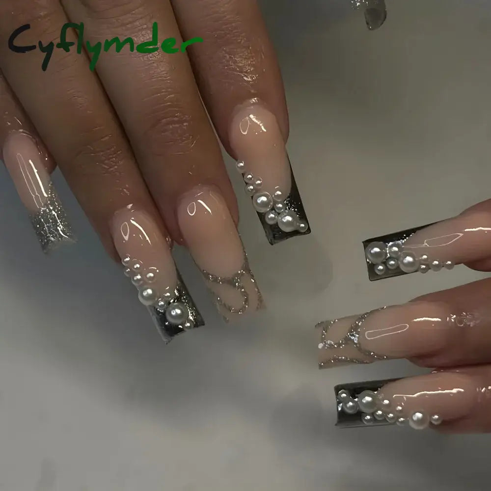 Cyflymder y2k Nails Five-pointed Star Pattern False Nails Halloween Style Long Coffin Ballet Press on Nails For Girl Full Cover Wearable