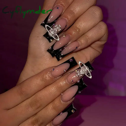 Cyflymder y2k Nails Five-pointed Star Pattern False Nails Halloween Style Long Coffin Ballet Press on Nails For Girl Full Cover Wearable