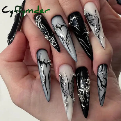 Cyflymder y2k Nails Five-pointed Star Pattern False Nails Halloween Style Long Coffin Ballet Press on Nails For Girl Full Cover Wearable