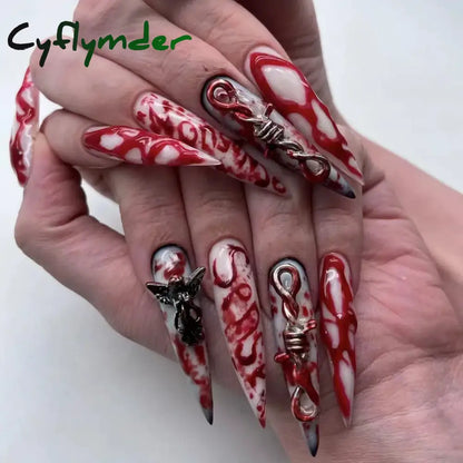 Cyflymder y2k Nails Five-pointed Star Pattern False Nails Halloween Style Long Coffin Ballet Press on Nails For Girl Full Cover Wearable