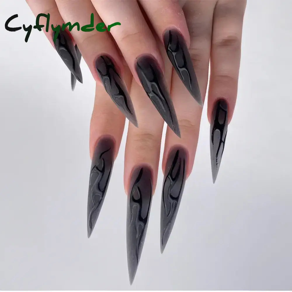 Cyflymder Y2k Super Long Stiletto Nails Halloween Fake Nails Press On Black Acrylic Nail Kits False Nails for Girl Full Cover Nail Tips